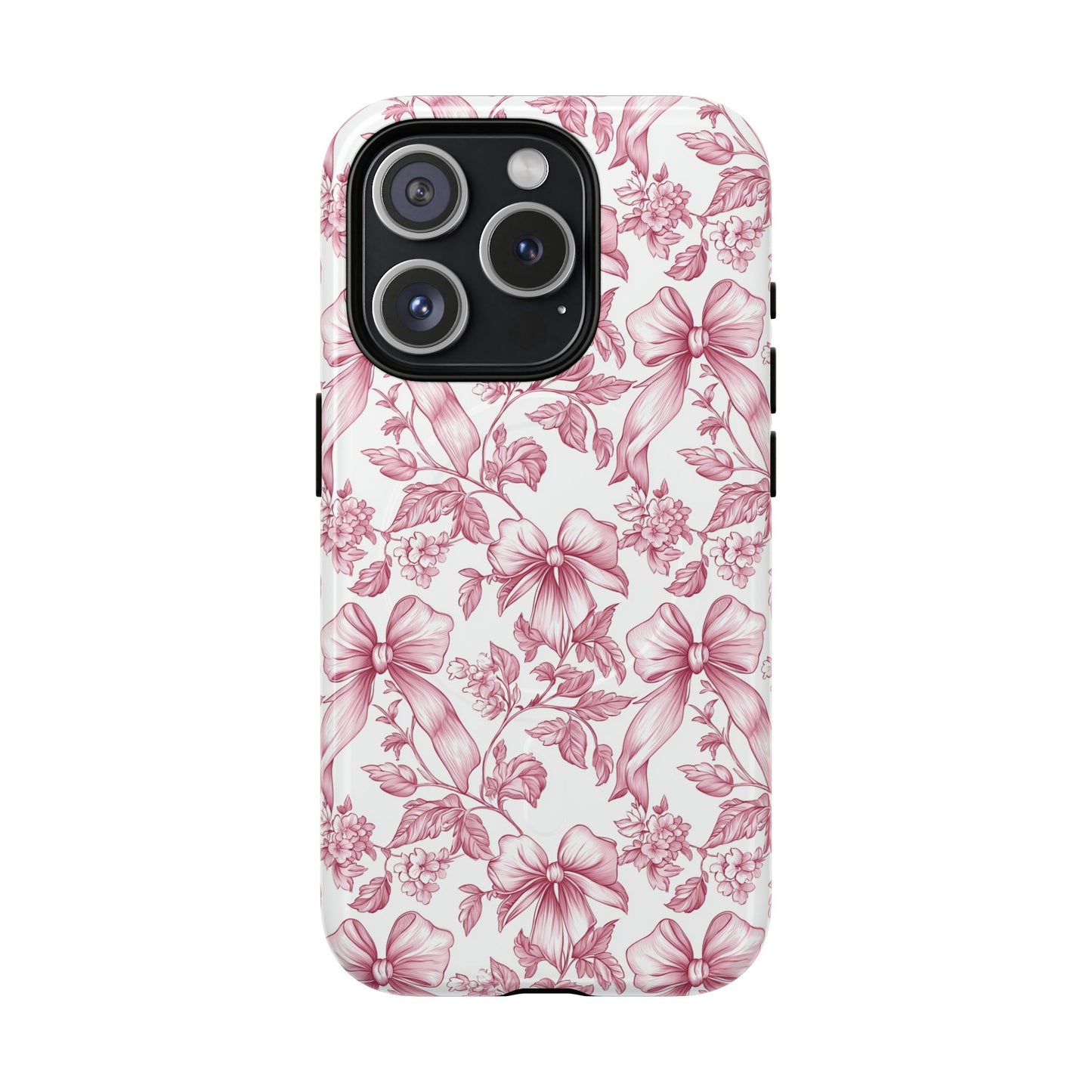 Pink Toile Coquette Phone Case, Mag Safe Compatible, Tough Magnetic Case