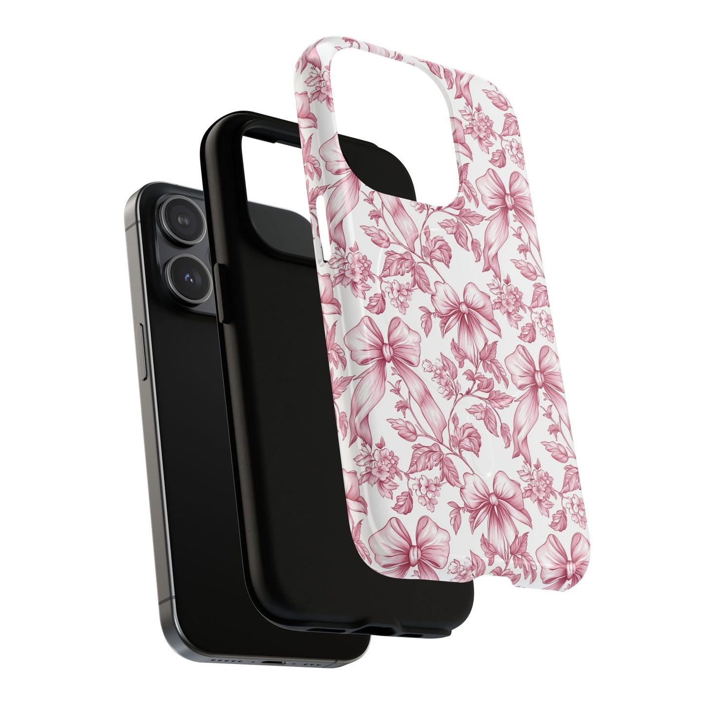 Pink Toile Coquette Phone Case, Mag Safe Compatible, Tough Magnetic Case