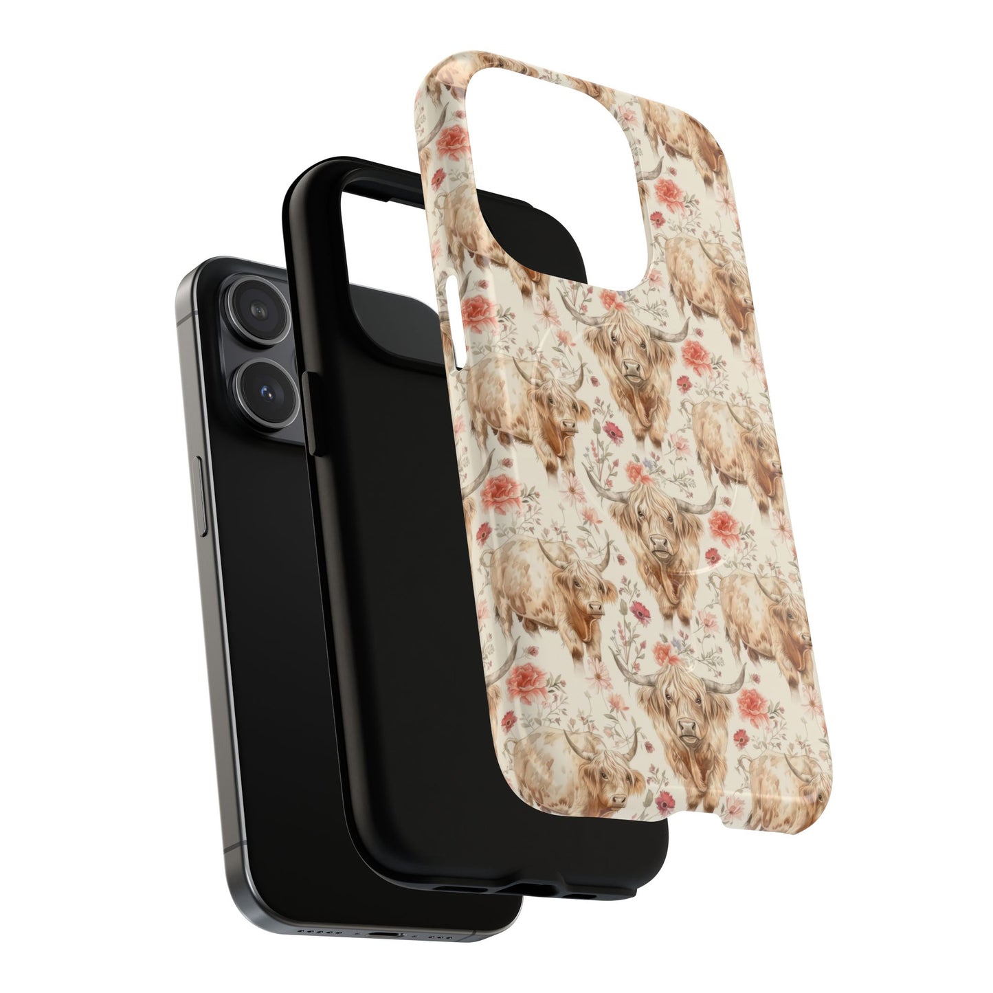 Floral Highland Cow Phone Case iPhone 16 15 14 13 12 Pro Max