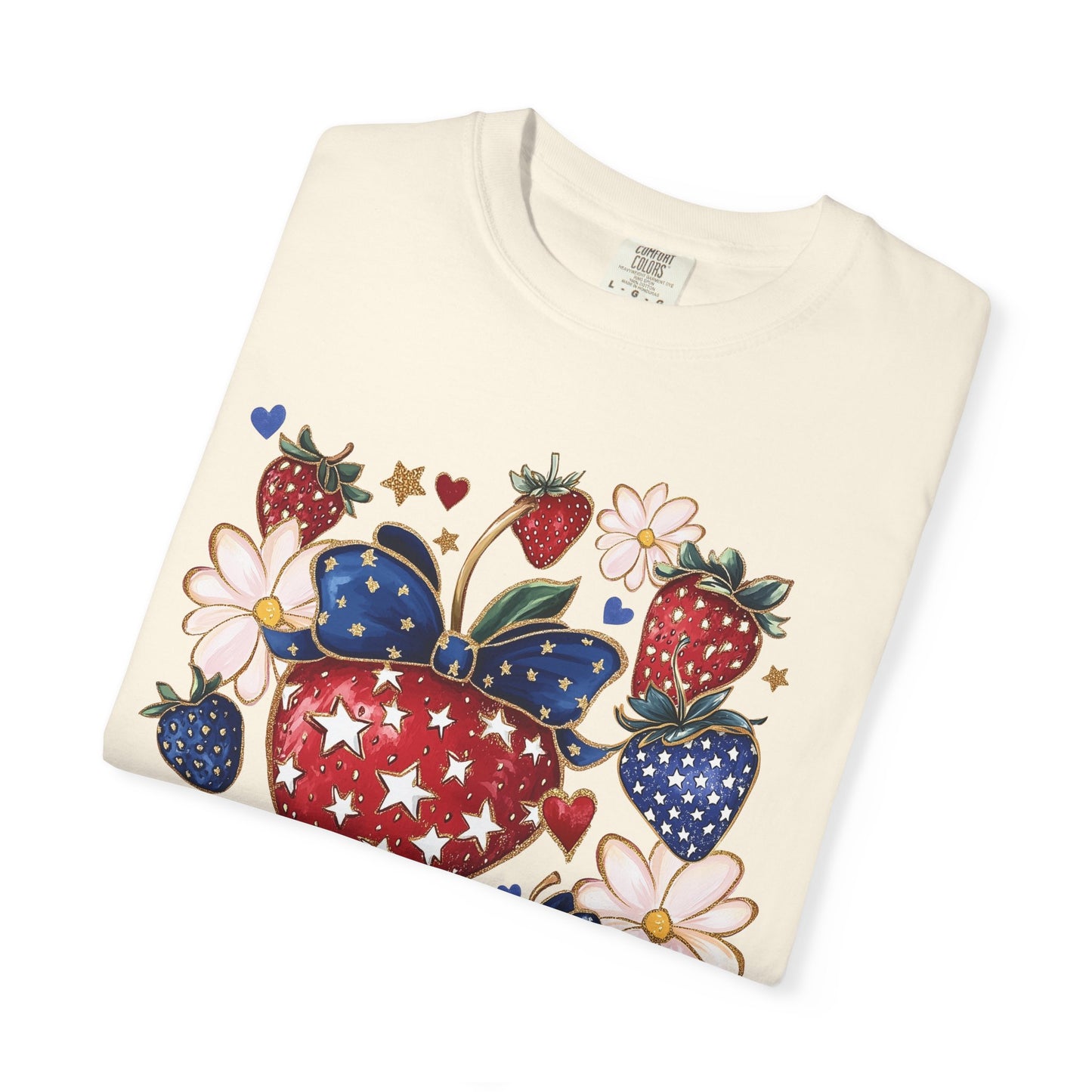 Boho 4th of July Strawberry, Patriotic Coquette Graphic Tee