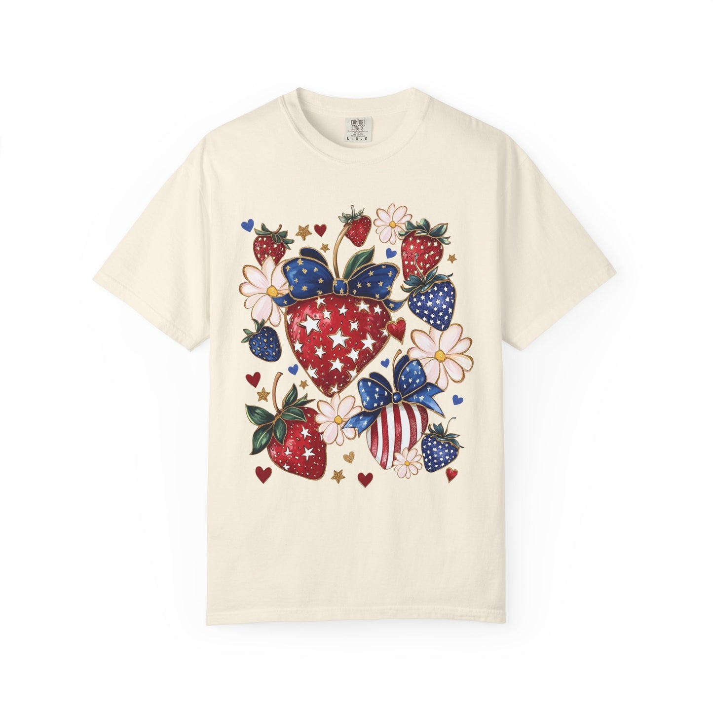 Boho 4th of July Strawberry, Patriotic Coquette Graphic Tee