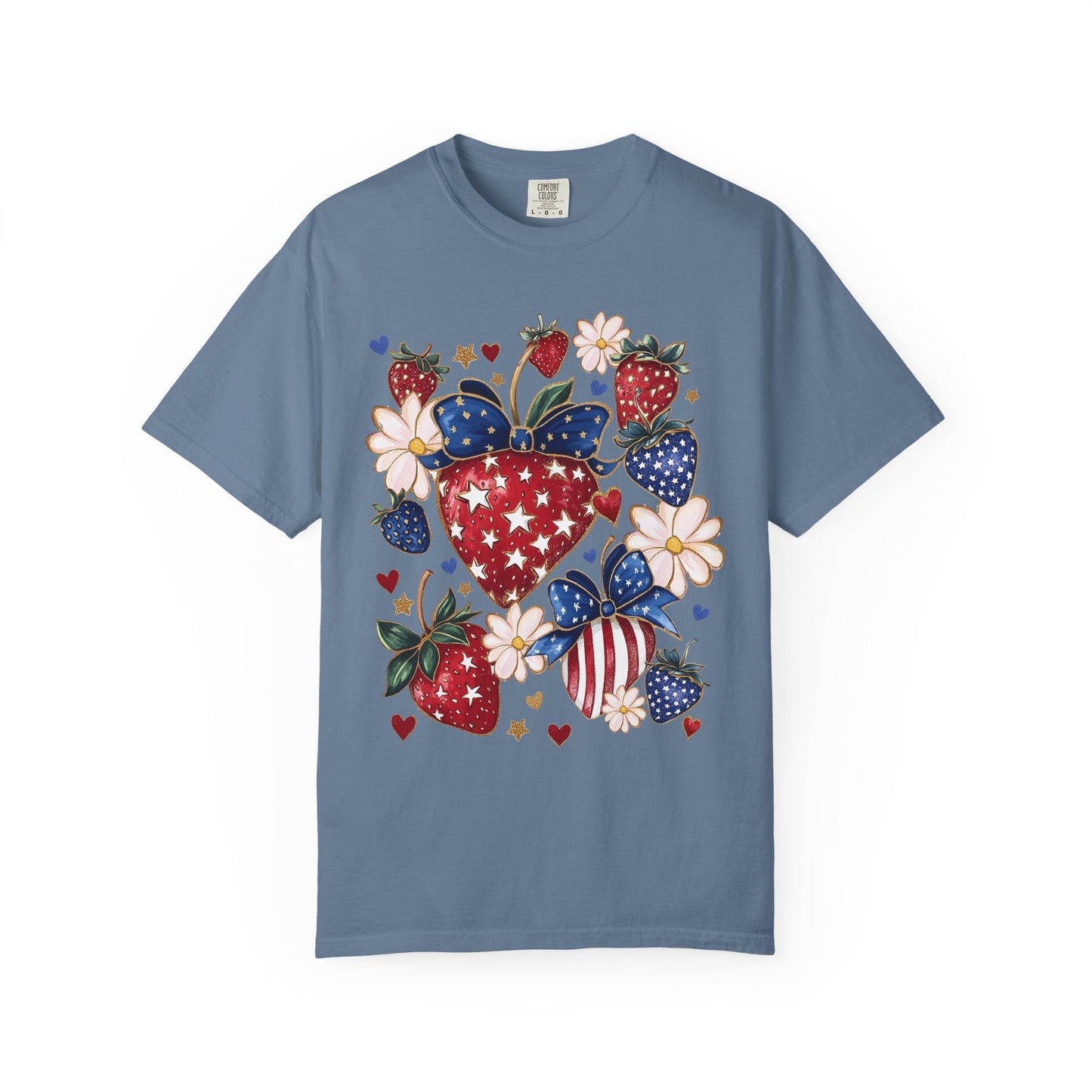 Boho 4th of July Strawberry, Patriotic Coquette Graphic Tee