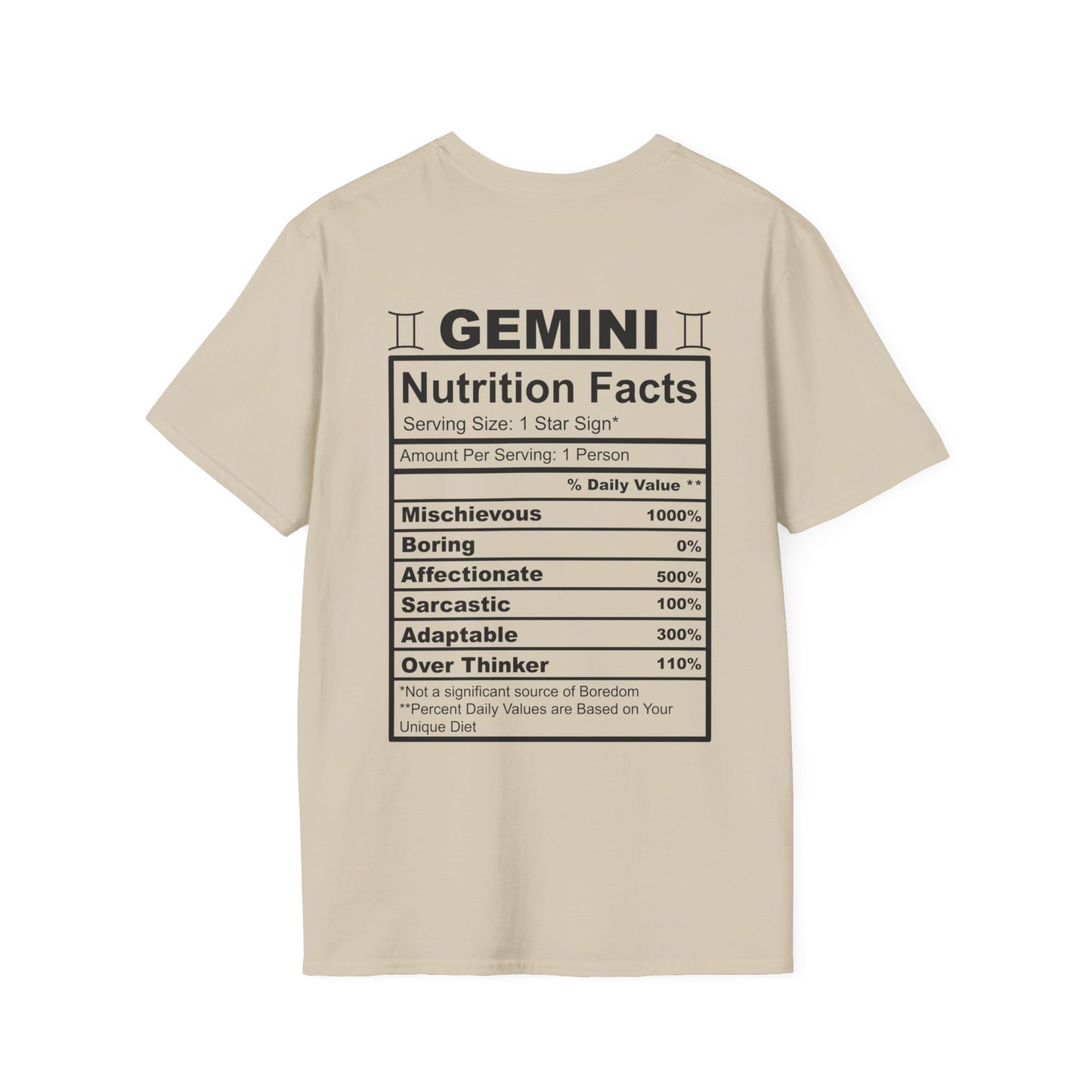 Gemini Nutrition Facts T-Shirt, Astrology Tee, Unisex Horoscope Shirt, Birthday Gift for Gemini, Casual Wear, Zodiac Sign Apparel