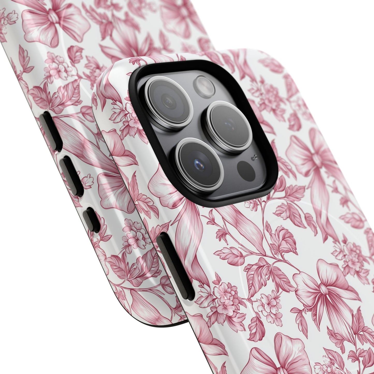 Pink Toile Coquette Phone Case, Mag Safe Compatible, Tough Magnetic Case