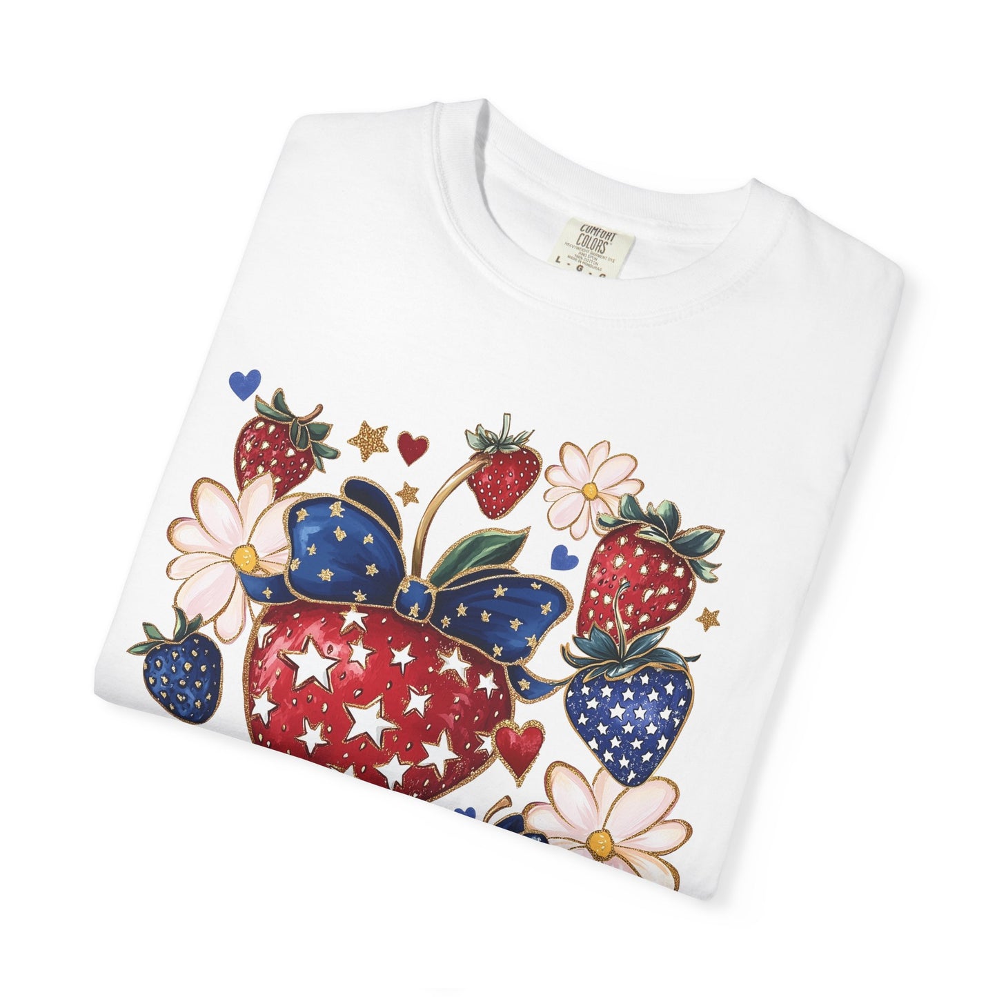 Boho 4th of July Strawberry, Patriotic Coquette Graphic Tee