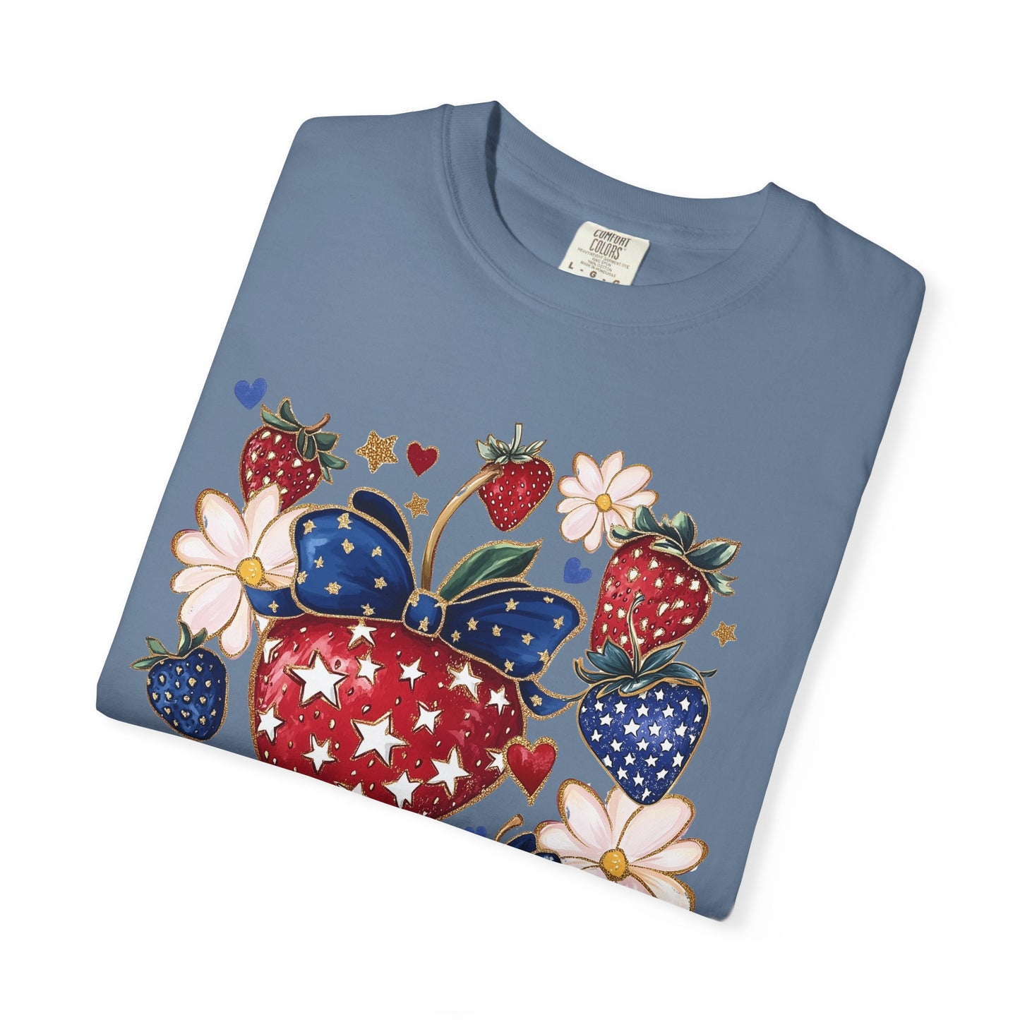 Boho 4th of July Strawberry, Patriotic Coquette Graphic Tee