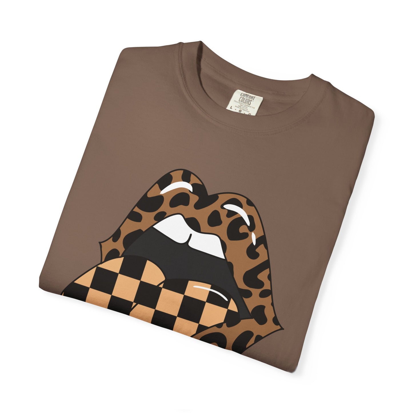 Retro Leopard Print Checkered Rocker Tongue Patch Graphic Tee