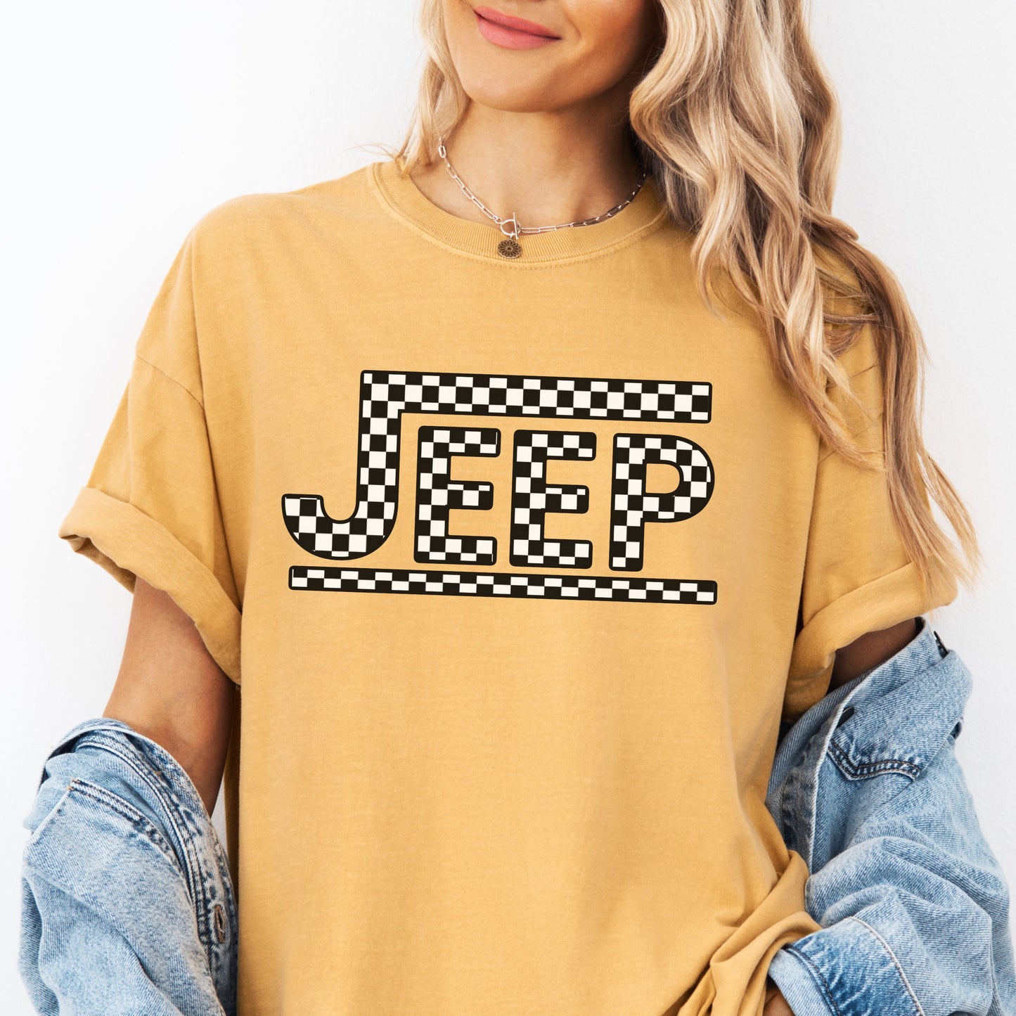 Retro Checkered Jeep Graphic T-Shirt