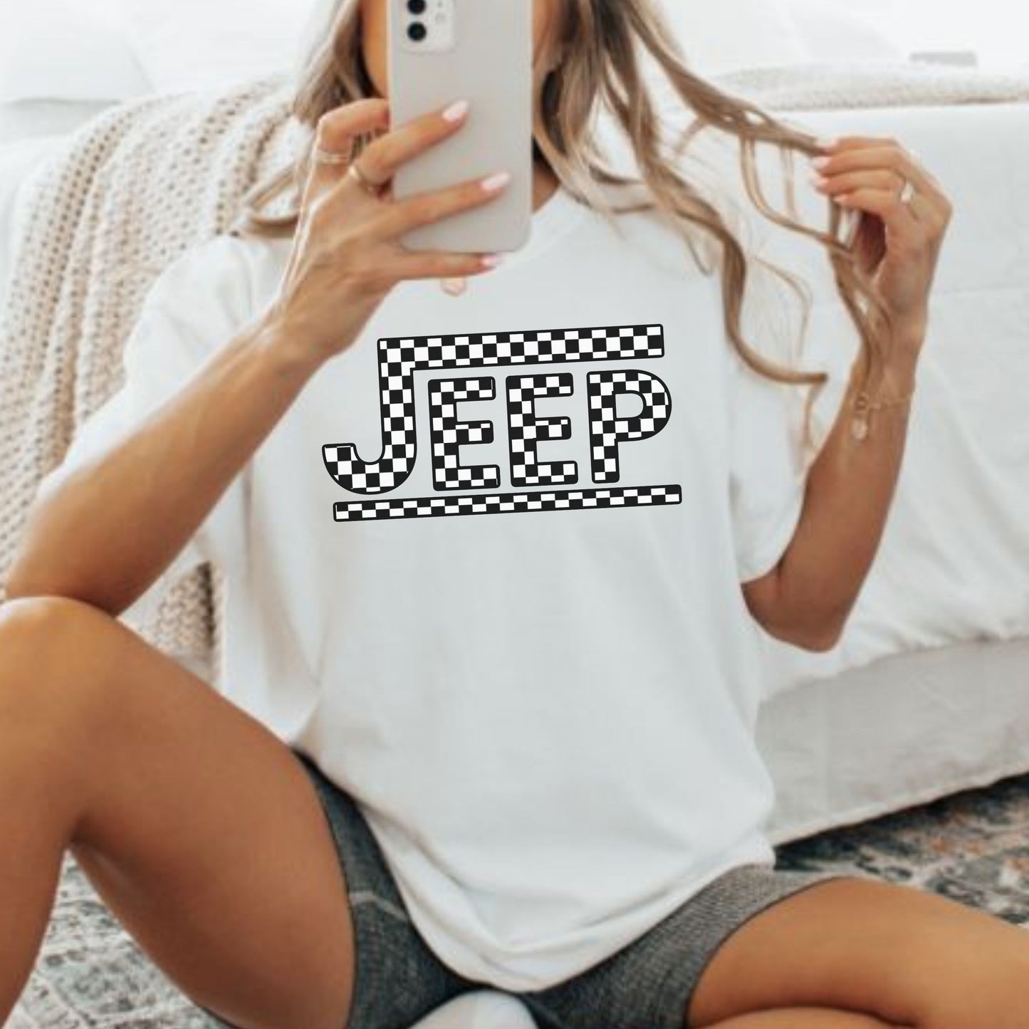 Retro Checkered Jeep Graphic T-Shirt