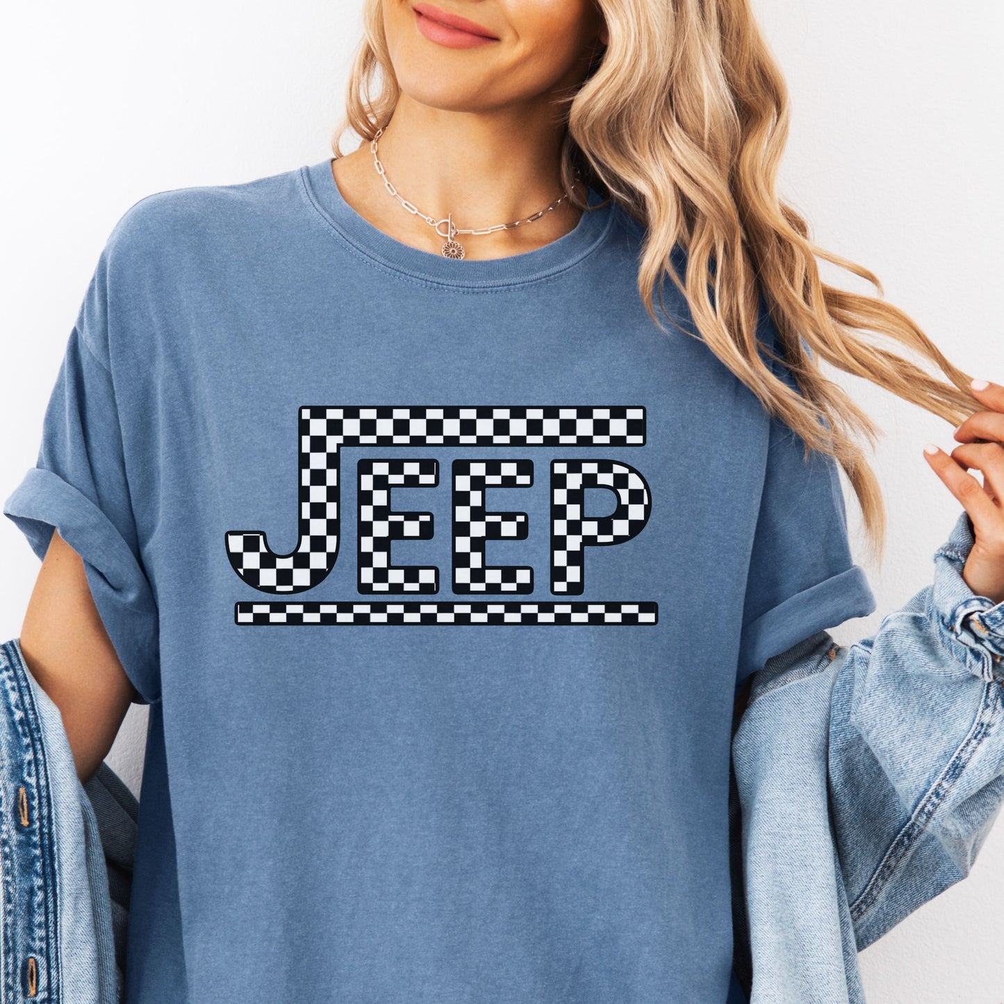 Retro Checkered Jeep Graphic T-Shirt