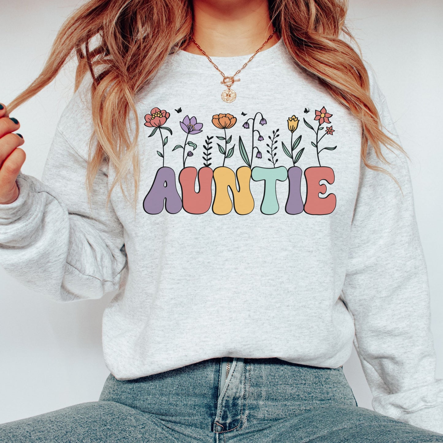 Floral Auntie Crewneck Sweatshirt