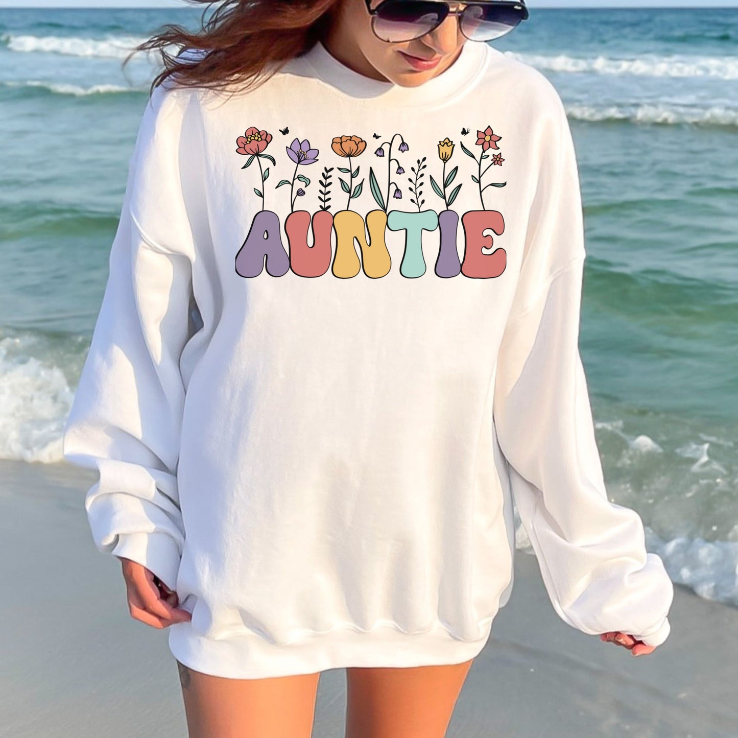 Floral Auntie Crewneck Sweatshirt