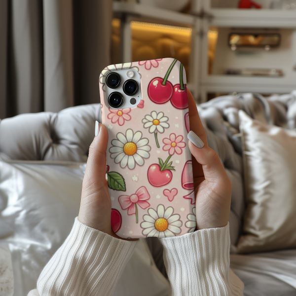 Cute Cherry Floral Phone Case iPhone 16 15 14 13 12 Pro Max