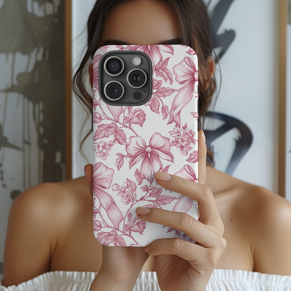 Pink Toile Coquette Phone Case, Mag Safe Compatible, Tough Magnetic Case