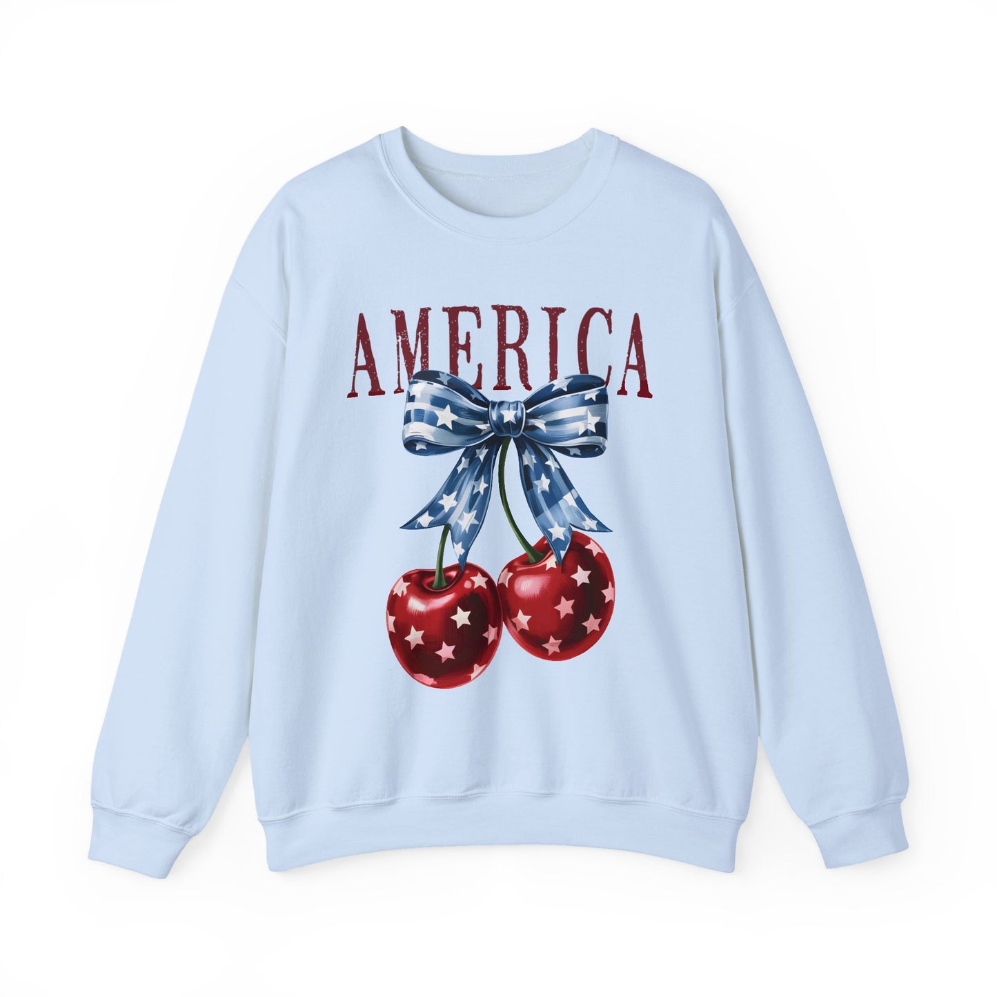 Retro America Coquette, Cherry Coquette Bow, Graphic Crewneck Sweatshirt