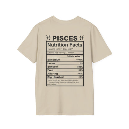 Pisces Nutrition Facts Unisex T-Shirt - Astrology Gift for Birthday & Everyday Wear