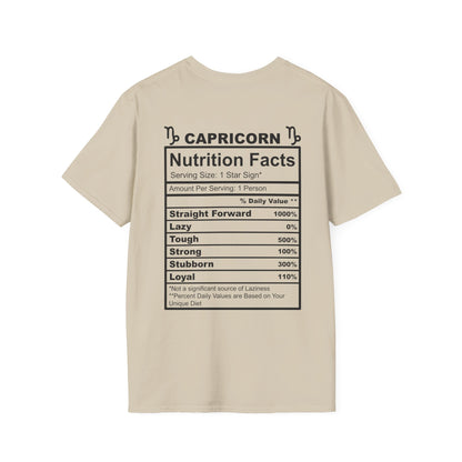 Capricorn Nutrition Facts Unisex Softstyle T-Shirt, Astrology Tee, Horoscope Shirt, Zodiac Apparel, Astrology Gift