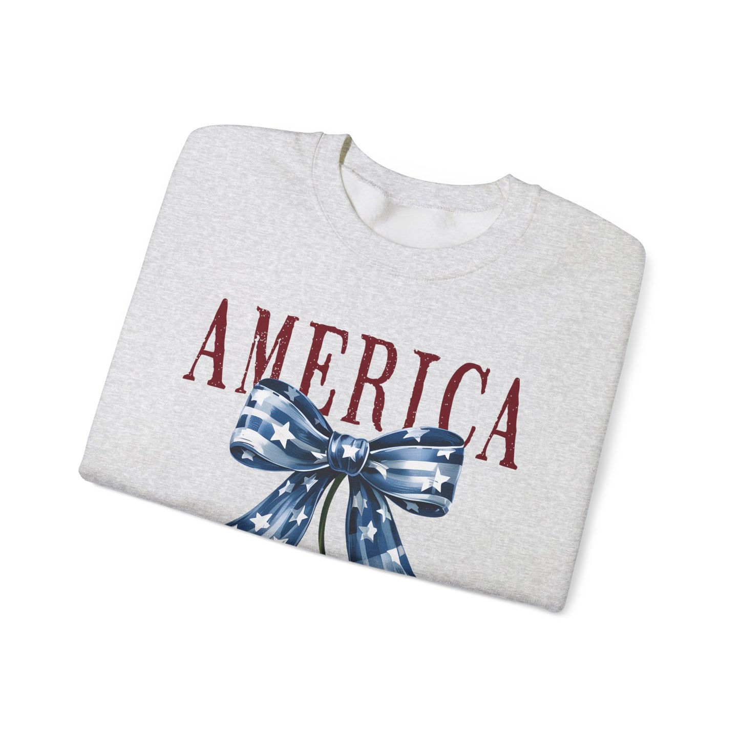 Retro America Coquette, Cherry Coquette Bow, Graphic Crewneck Sweatshirt