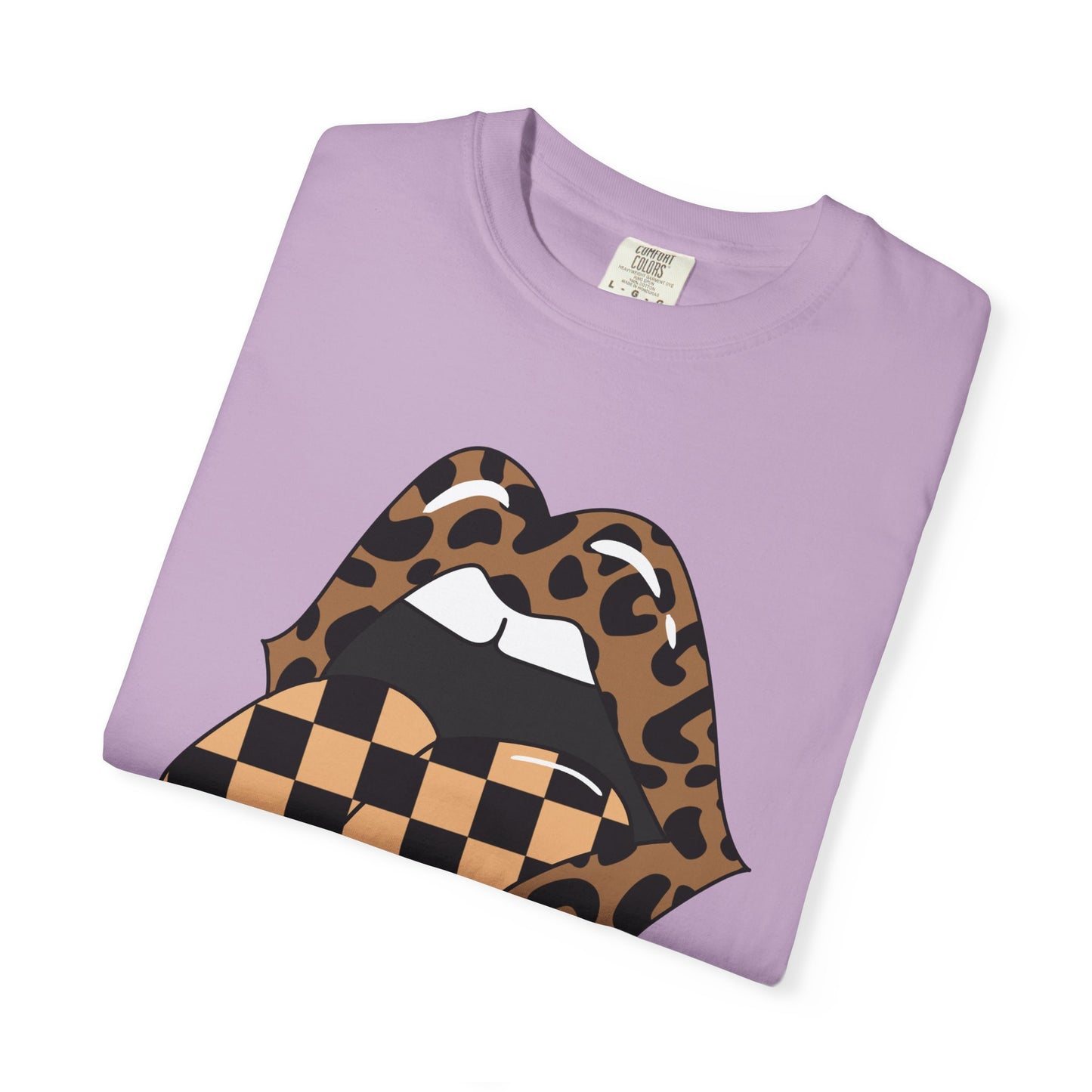 Retro Leopard Print Checkered Rocker Tongue Patch Graphic Tee