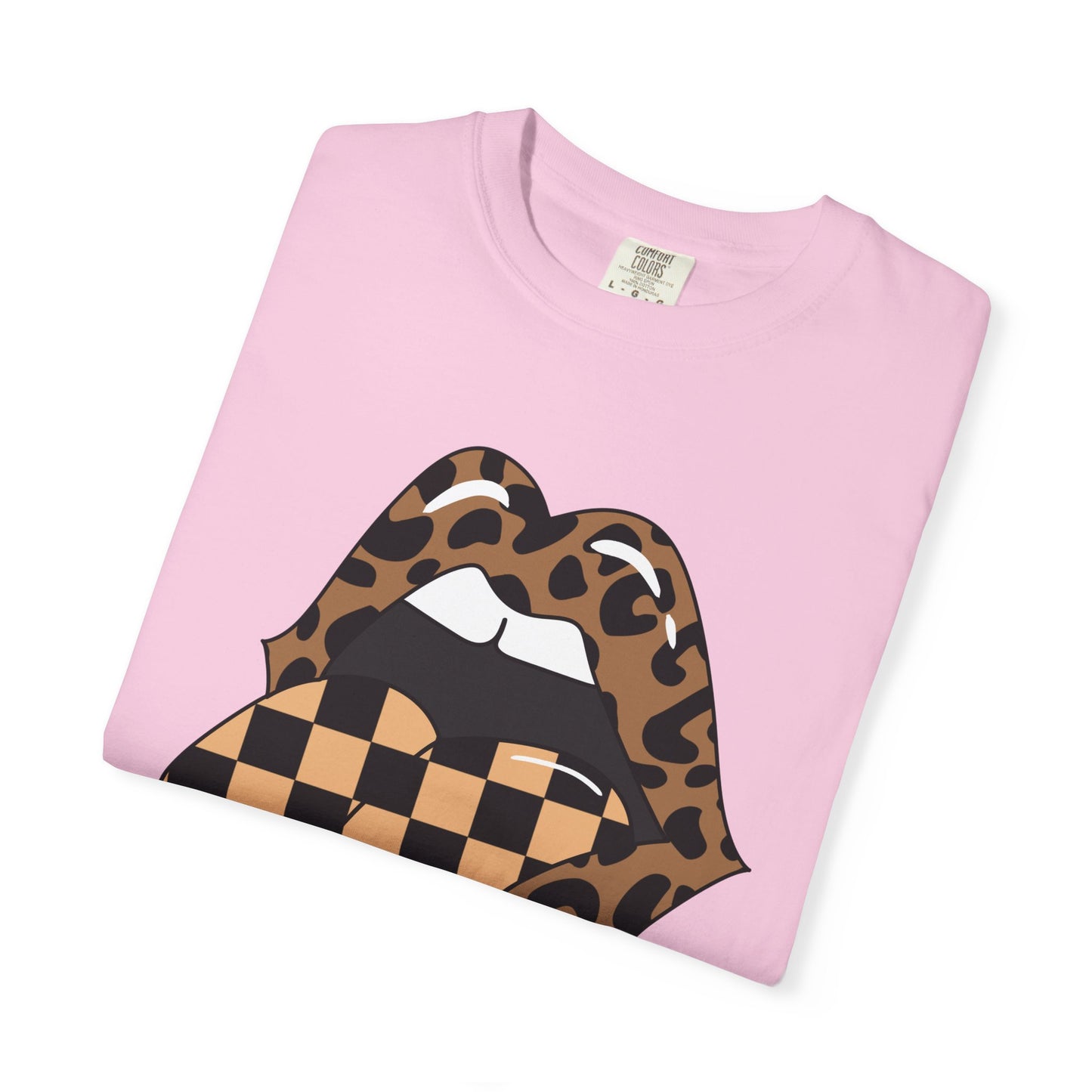 Retro Leopard Print Checkered Rocker Tongue Patch Graphic Tee