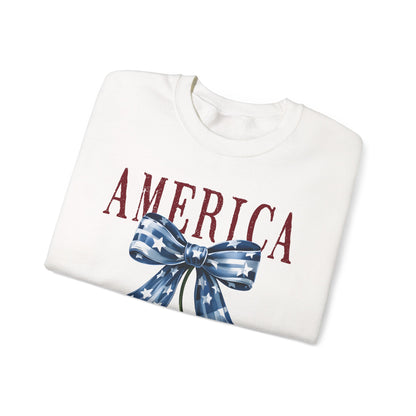 Retro America Coquette, Cherry Coquette Bow, Graphic Crewneck Sweatshirt