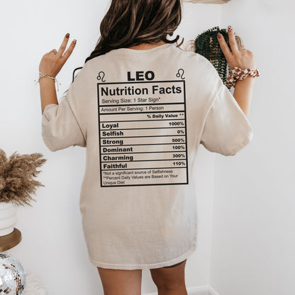 Leo Nutrition Facts T-Shirt, Zodiac Sign Tee, Astrology Shirt, Gift for Leo, Birthday Gift, Horoscope Apparel