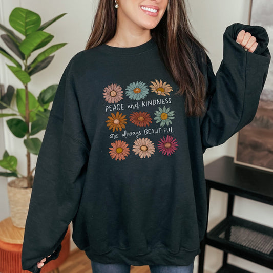 Peace and Kindness Floral Crewneck Sweatshirt