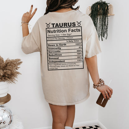 Taurus Zodiac Nutrition Facts T-Shirt | Unisex Softstyle Tee for Astrology Lovers