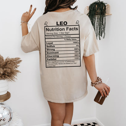 Leo Nutrition Facts T-Shirt, Zodiac Sign Tee, Astrology Shirt, Gift for Leo, Birthday Gift, Horoscope Apparel