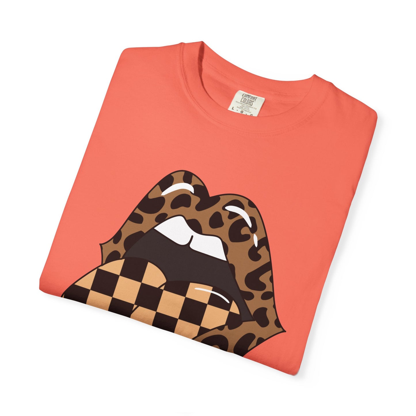 Retro Leopard Print Checkered Rocker Tongue Patch Graphic Tee
