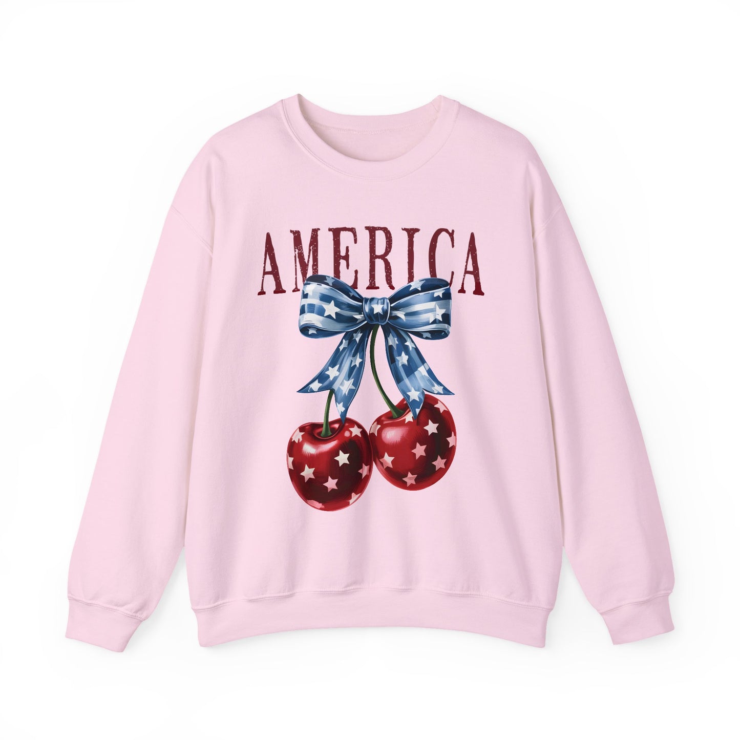 Retro America Coquette, Cherry Coquette Bow, Graphic Crewneck Sweatshirt