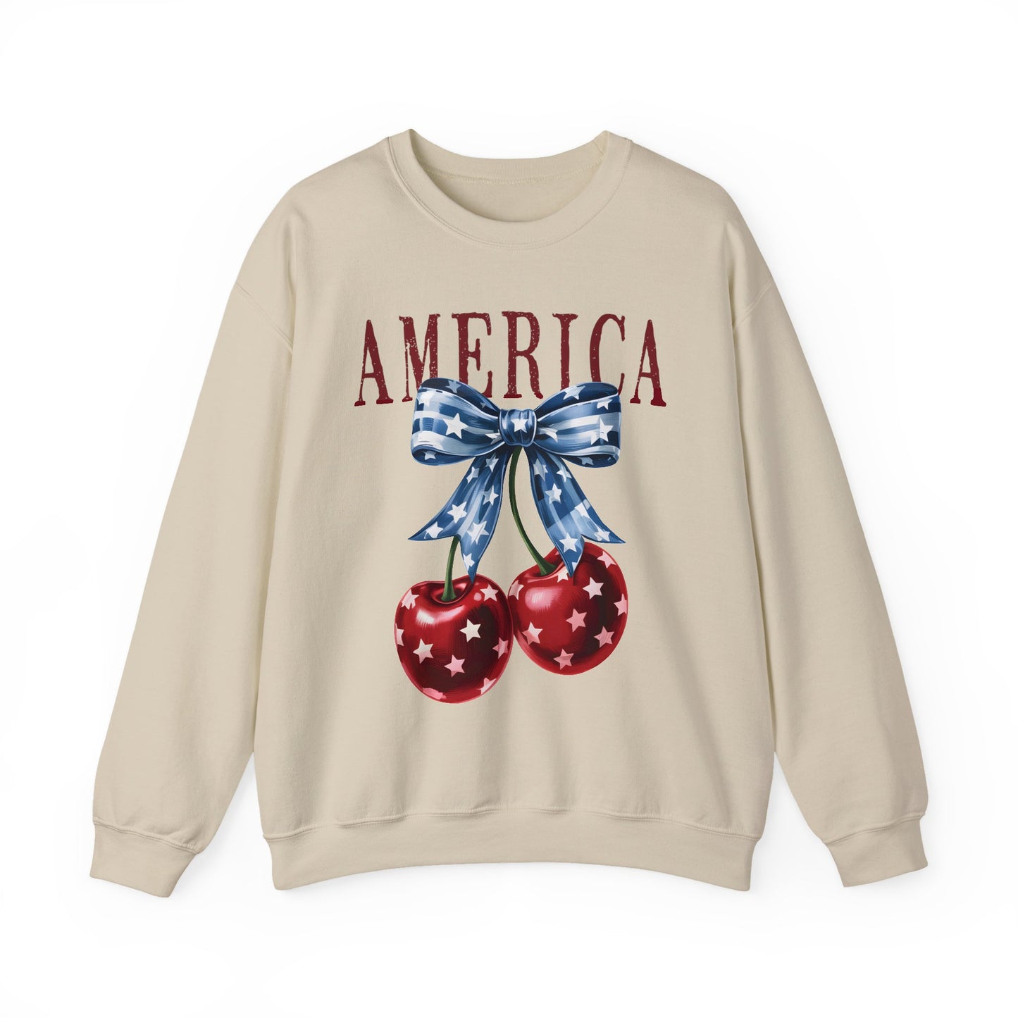 Retro America Coquette, Cherry Coquette Bow, Graphic Crewneck Sweatshirt