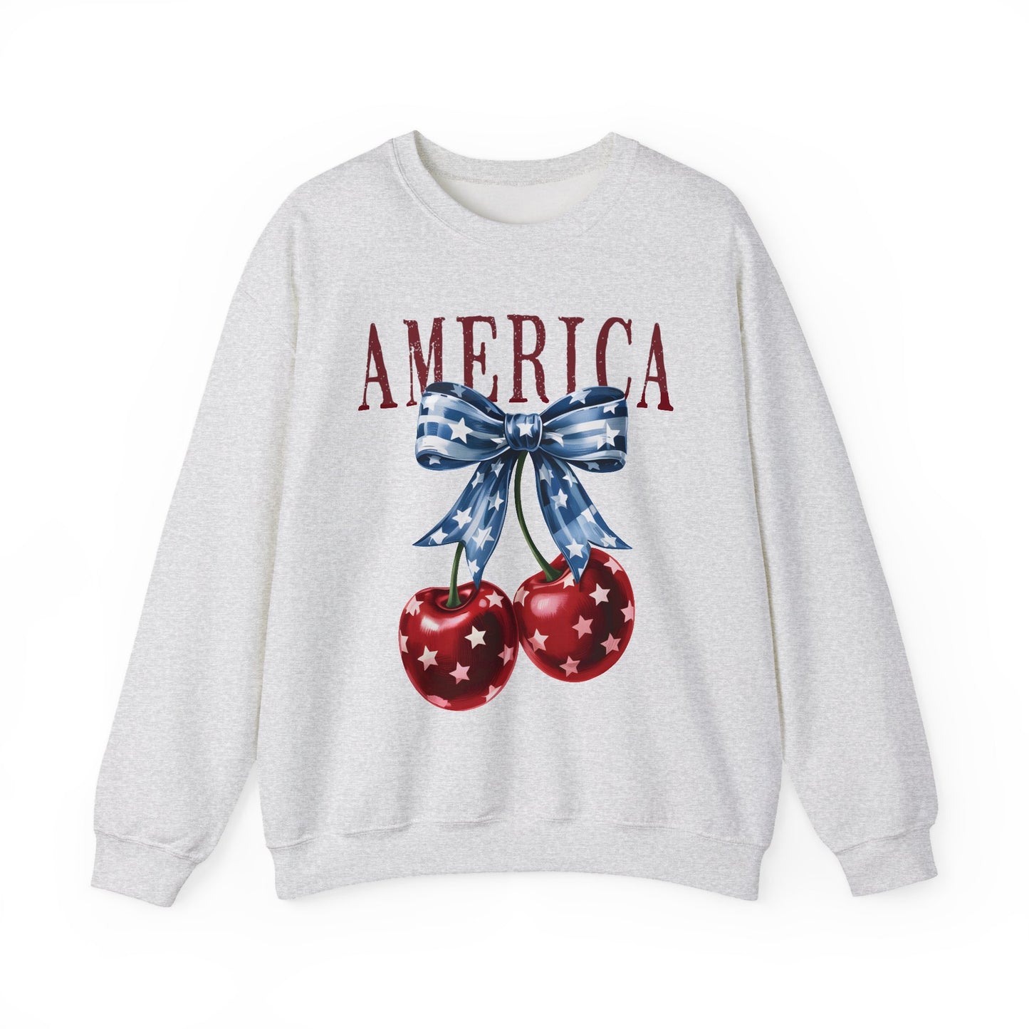 Retro America Coquette, Cherry Coquette Bow, Graphic Crewneck Sweatshirt