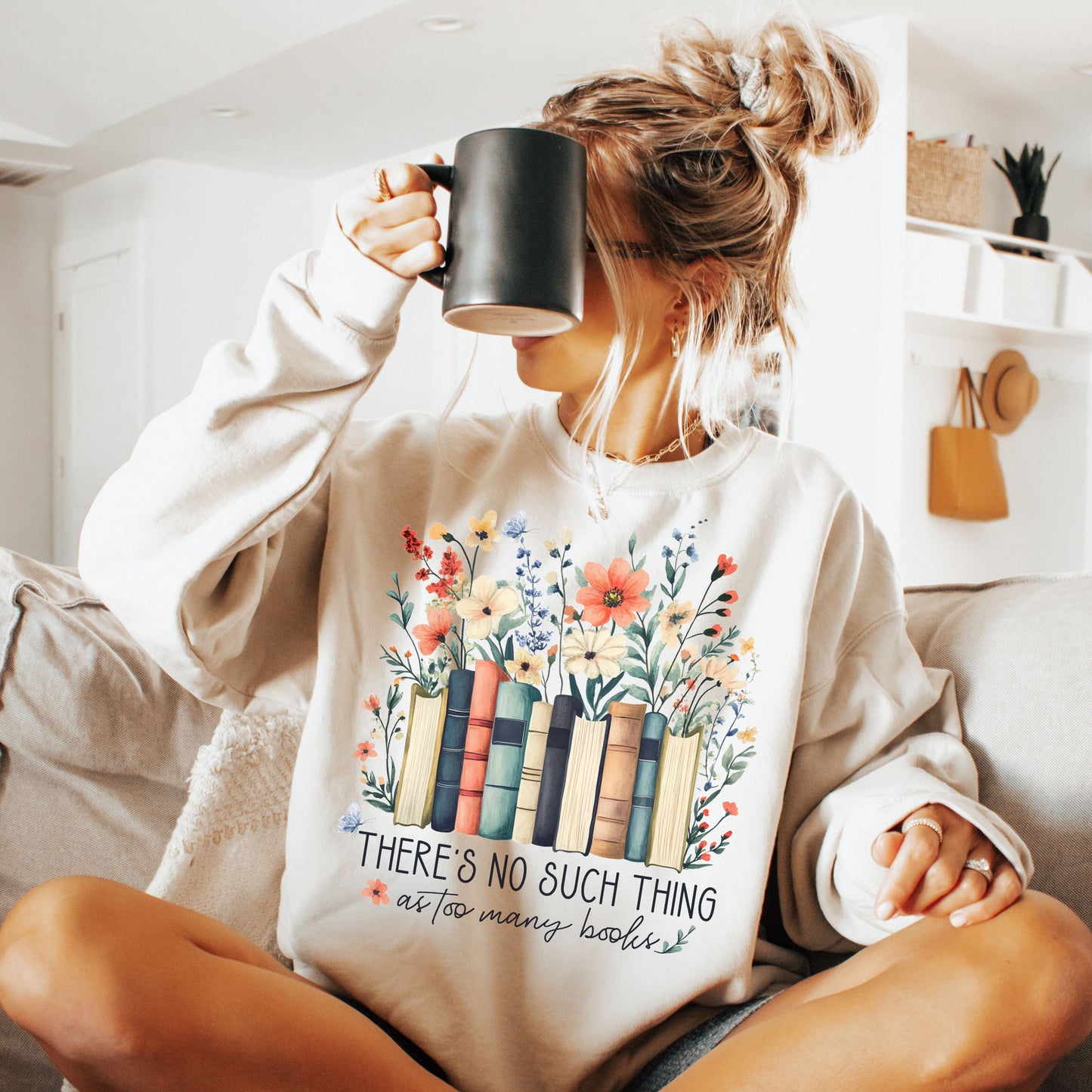 Theres No Such Thing as too Many Books Graphic Crewneck Sweatshirt