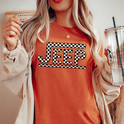 Retro Checkered Jeep Graphic T-Shirt