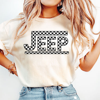 Retro Checkered Jeep Graphic T-Shirt