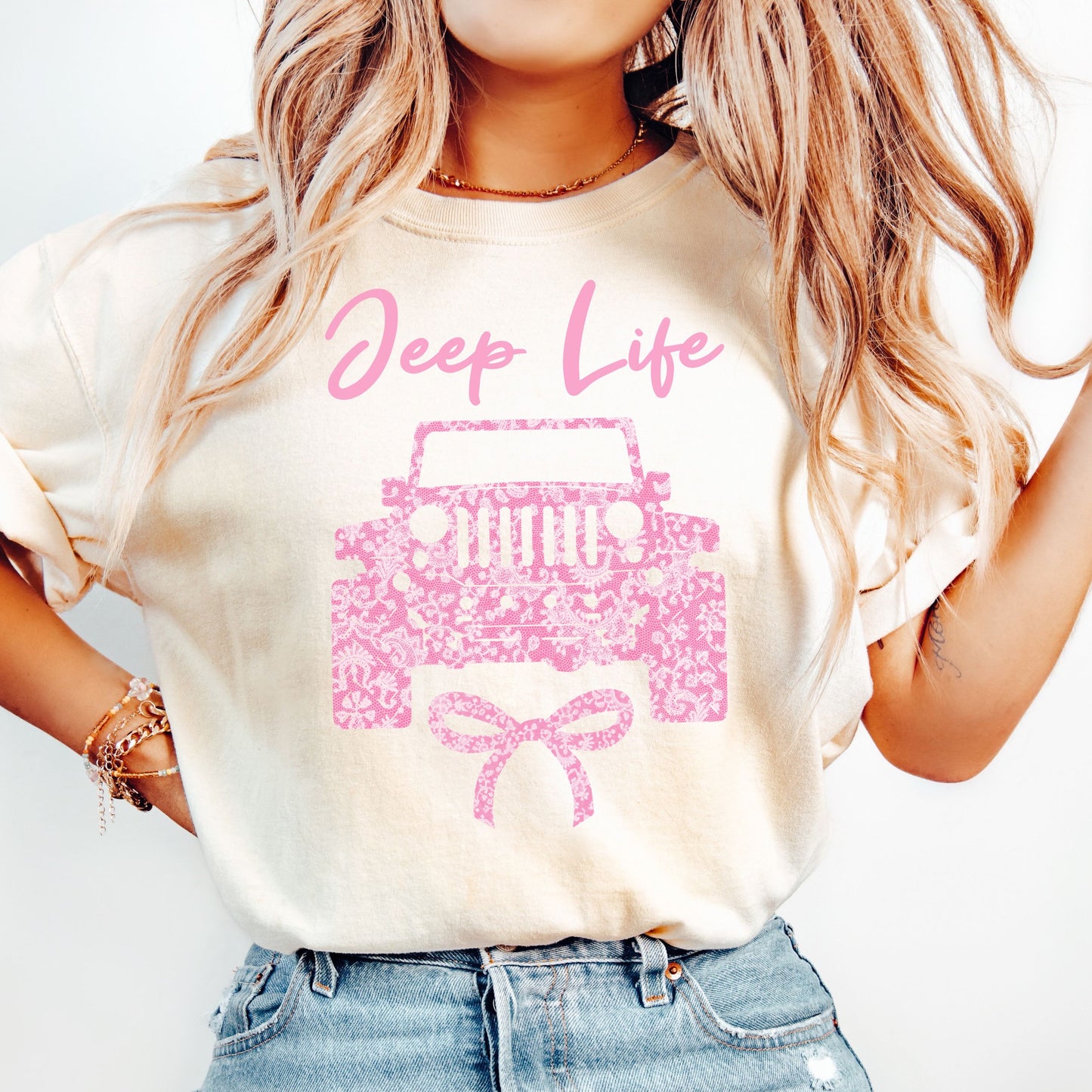 Pink Lace Jeep Life Graphic T-Shirt