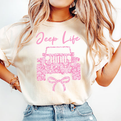 Pink Lace Jeep Life Graphic T-Shirt