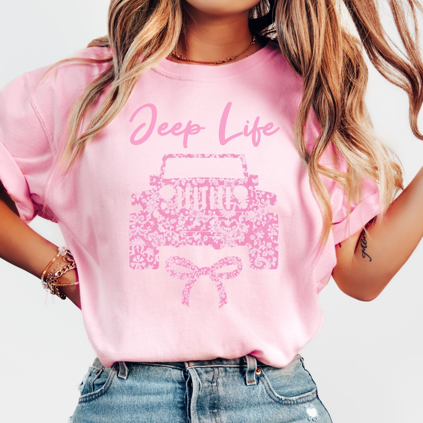 Pink Lace Jeep Life Graphic T-Shirt