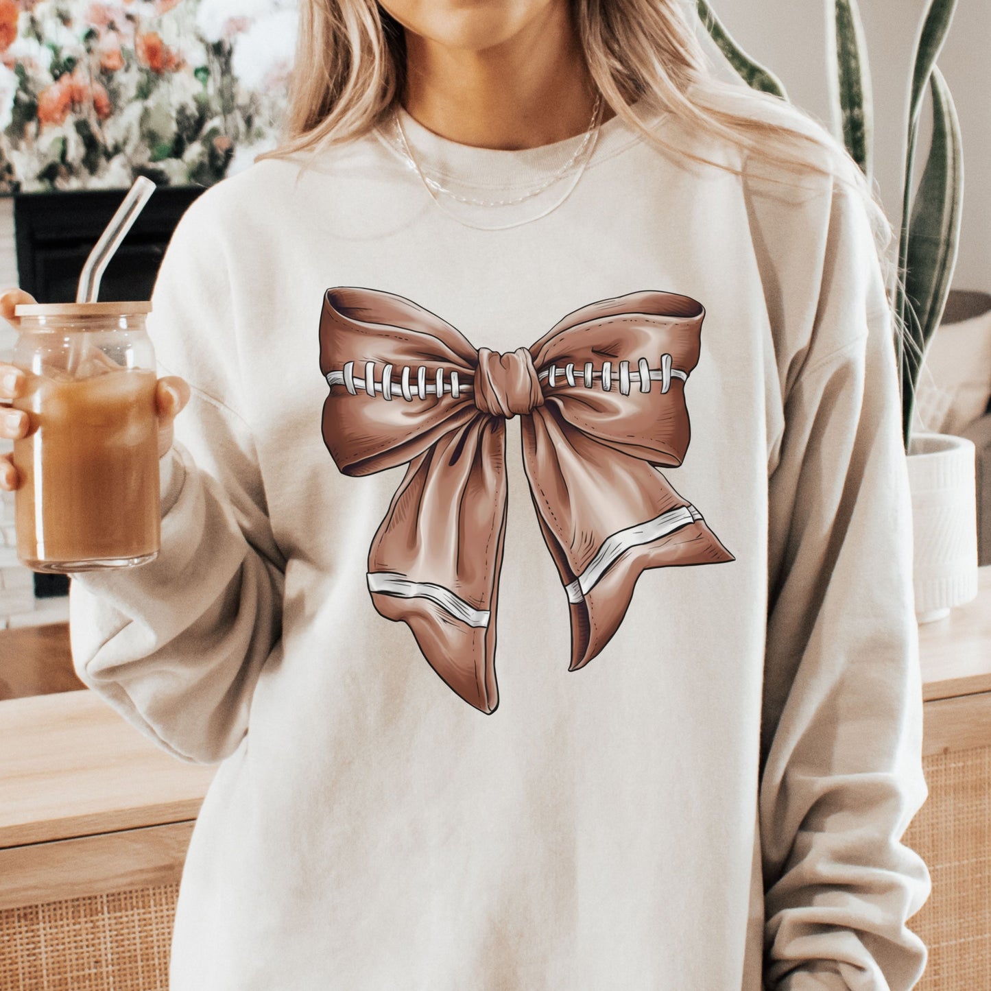 Football Coquette Bow Crewneck Sweatshirt