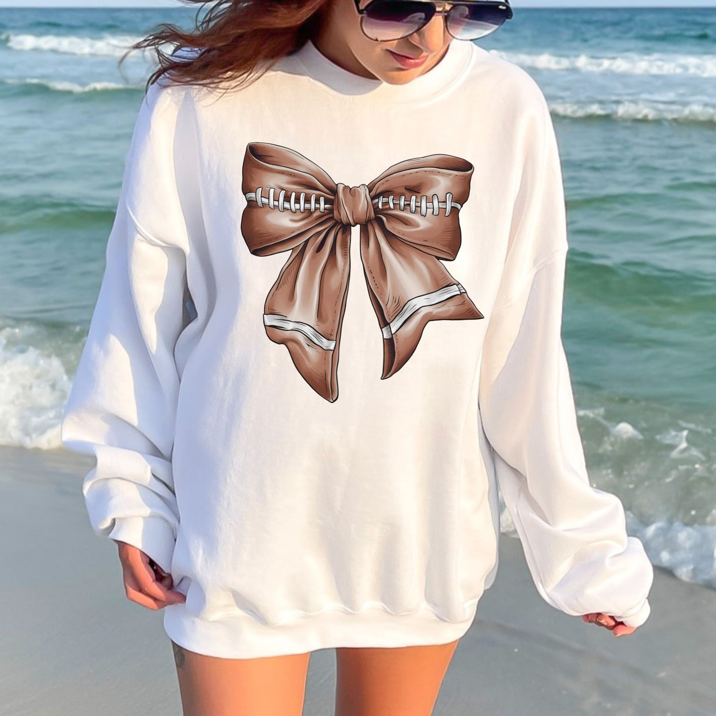 Football Coquette Bow Crewneck Sweatshirt
