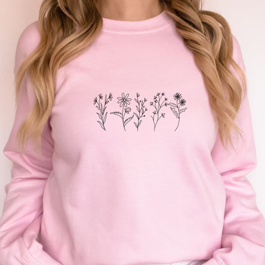 Retro Wildflowers Graphic Crewneck Sweatshirt