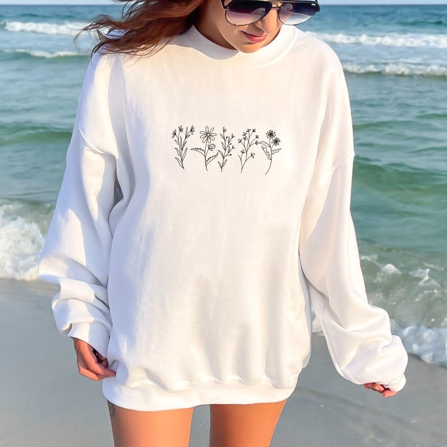 Retro Wildflowers Graphic Crewneck Sweatshirt