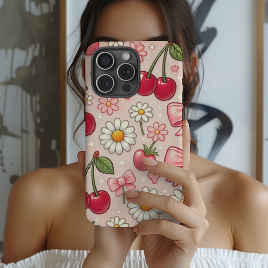 Cute Cherry Floral Phone Case iPhone 16 15 14 13 12 Pro Max